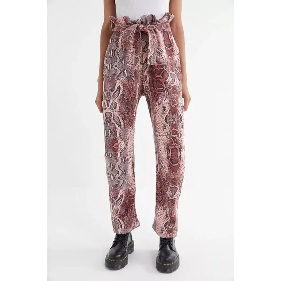 House of Sunny Snake Print Paperbag Trouser Pant 4 - Picture 1 of 6